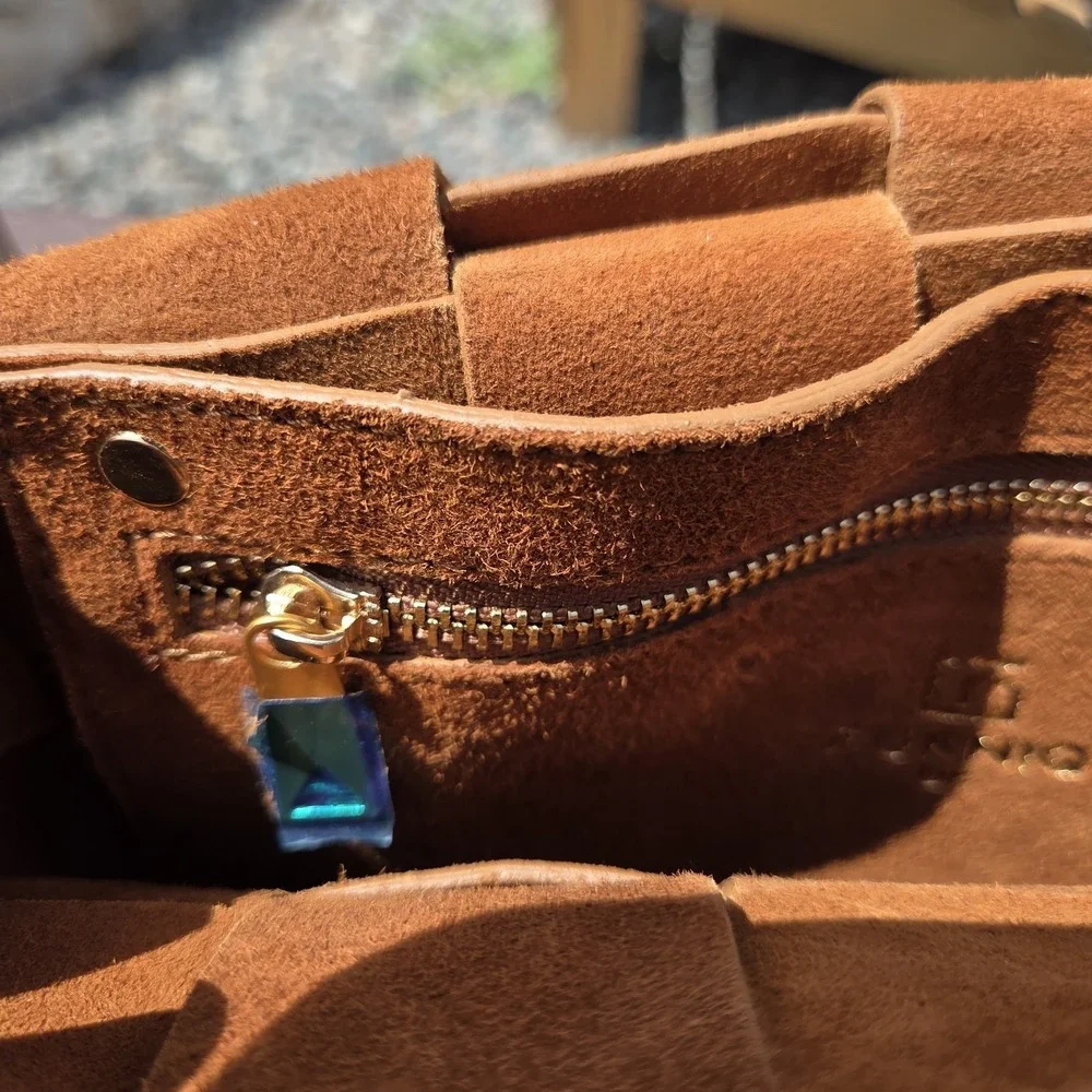FURNIQ Hoxton‎ Camel Brown Woven Suede Handbag Crossbody MSRP $350
